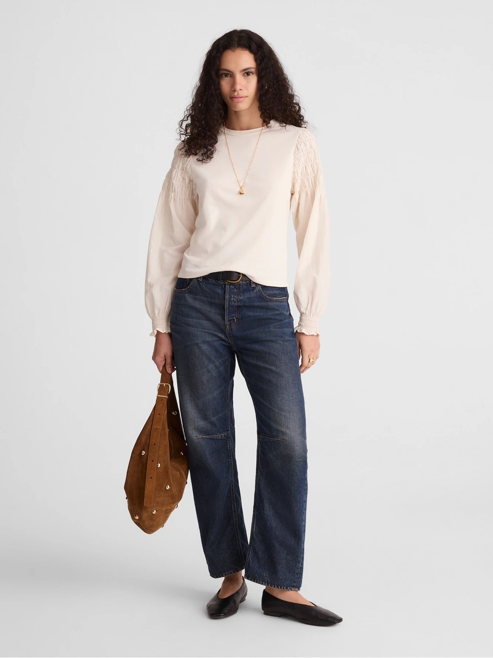 Madewell Smocked Long-Sleeve Tee S - Picture 2 of 10